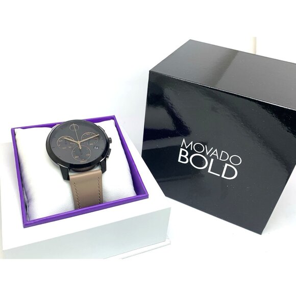 Movado Men's Watch 3600719 Swiss Quartz Chronograph Black Dial Leather Band 42mm - Picture 3 of 14